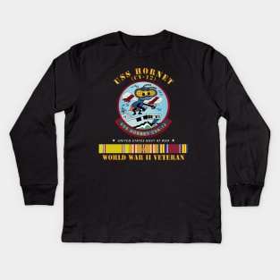USS Hornet (CV-12) - WWII Veteran w PAC SVC Kids Long Sleeve T-Shirt